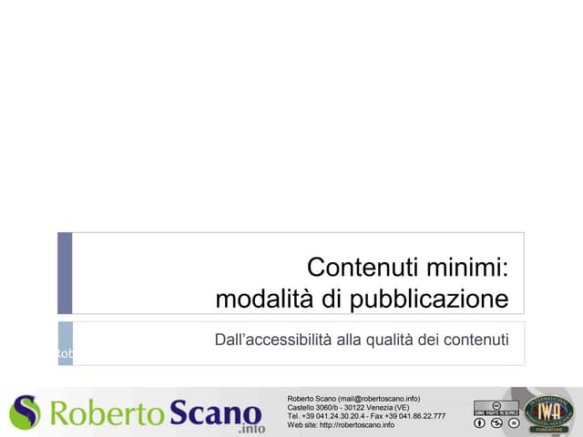 Contenuti minimi: modalità di pubblicazione  
