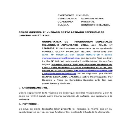 Contesta demanda laboral 