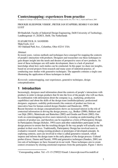 Context mapping by Froukje S. Visser, Pieter Jan Stappers, Remko Van Der Lugt