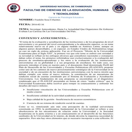 Investigar Antecedentes, Hasta La Actualidad Que Organismos De Gobierno Evalú...