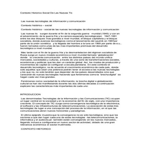 Contexto historico social de las nuevas tic