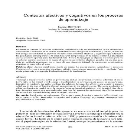 Contextos afectivos y cognitivos en los procesos de aprendizaje