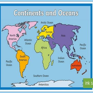 Continents and Oceans on the globe to learn