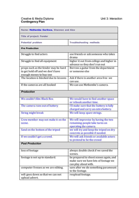 Contingency form | PDF