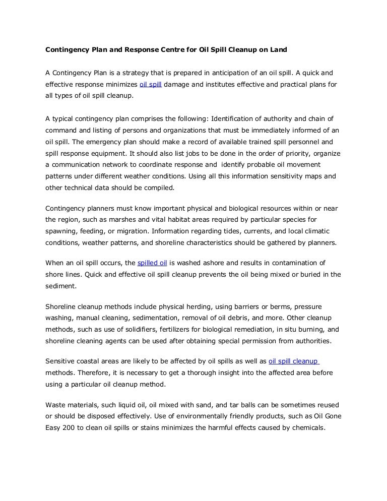 Contingency Plan And Response Centre For Oil Spill Cleanup On Land (S…
