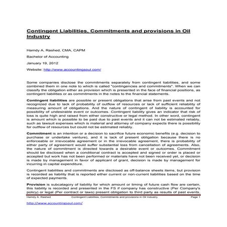 Contingent liabilities, commitments and provisions in oil industry