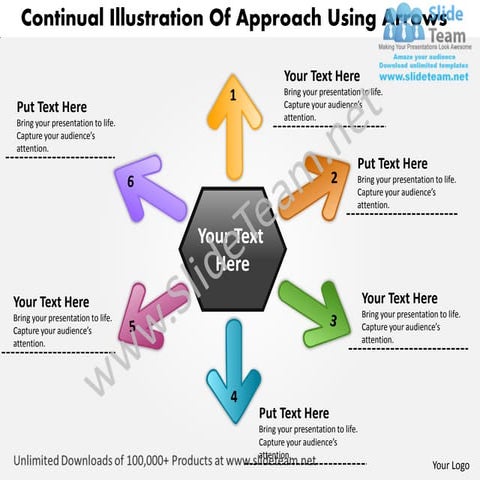Continual illustration of 6 approach using arrows diagram software power poin...