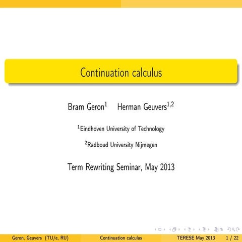 Continuation calculus at Term Rewriting Seminar
