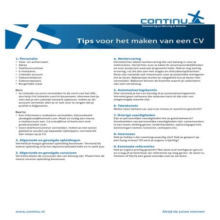 Continu tips voor een CV