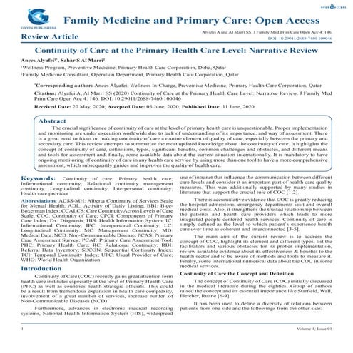 Continuity of care at the primary health care level narrative review