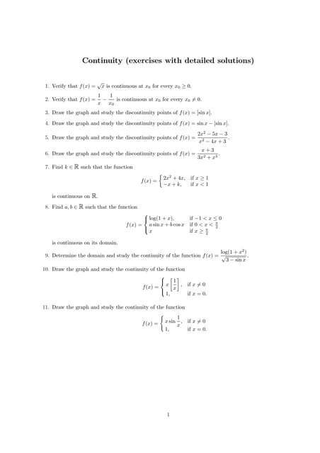Continuity of functions by graph   (exercises with detailed solutions)