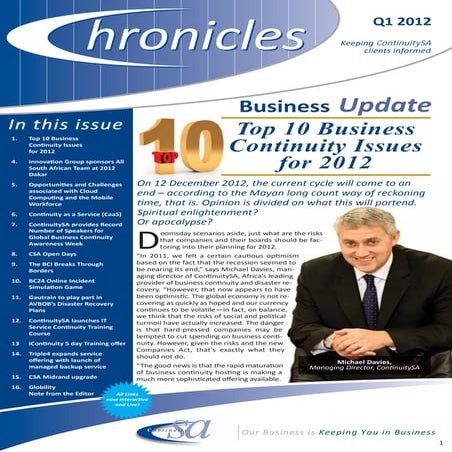 ContinuitySA Q1 Client Chronicles Newsletter 2012