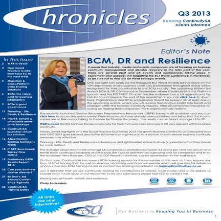 ContinuitySA Chronicles Q3 2013 Newsletter