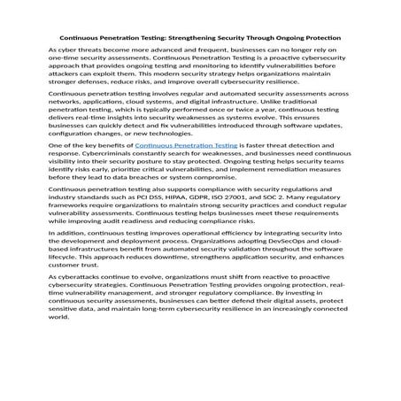 Continuous Penetration Test: Strengthening Security Every Day | PDF