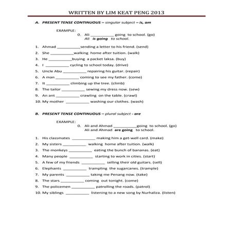 Continuous verb exercise