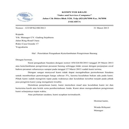 Contoh surat penolakan