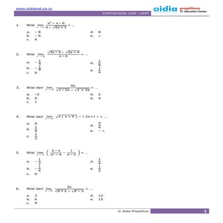 Contoh Soal UAN - Limit