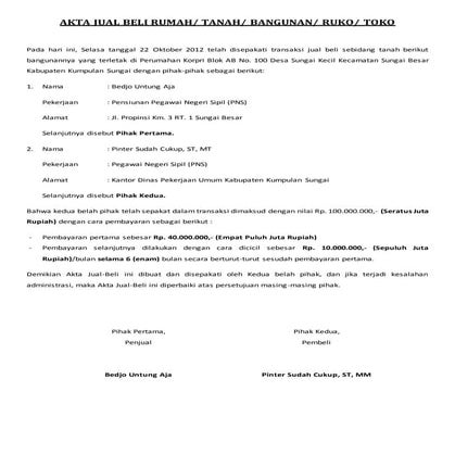 Contoh Akta Pembagian Hak Bersama (APHB) | DOCX