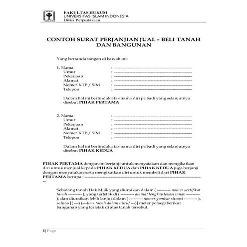 Contoh surat-perjanjian-jual-beli-tanah-dan-bangunan2-fh-uii | DOCX