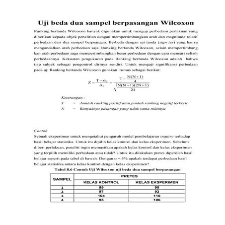 Contoh analisis uji beda nonparamaetrik wilcoxon