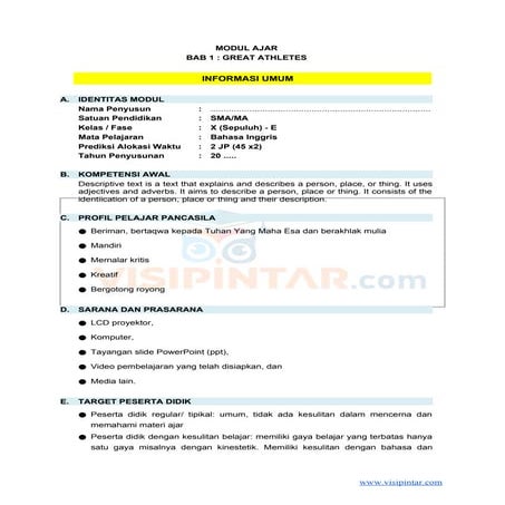 Modul Ajar Bahasa Inggris Kelas 10 Kurikulum Merdeka Docx