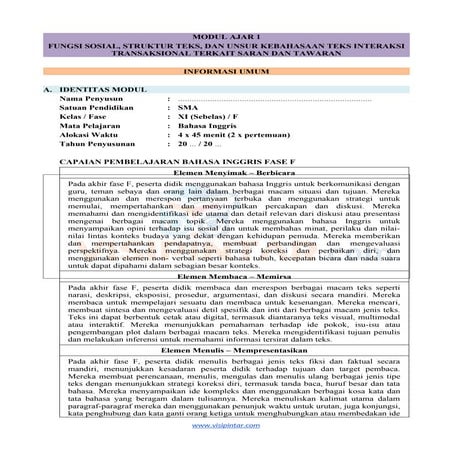 Modul Ajar Bahasa Inggris SMA Kelas 11 Kurikulum Merdeka