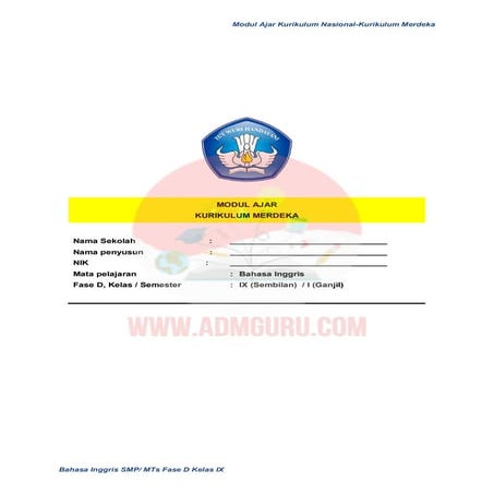 Modul Ajar B Inggris Kelas 9 Kurikulum Merdeka