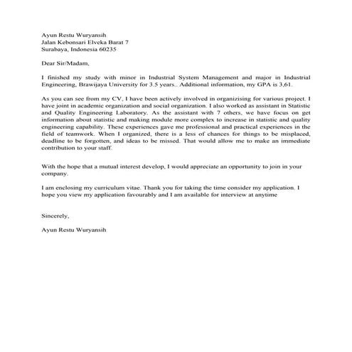 Contoh cover letter