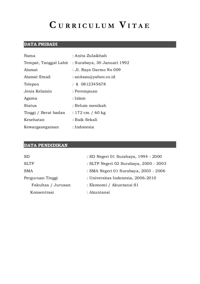 contoh cv dalam bahasa indonesia doc download template cv bahasa indonesia