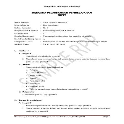 Contoh format rpp smk wanareja | DOCX