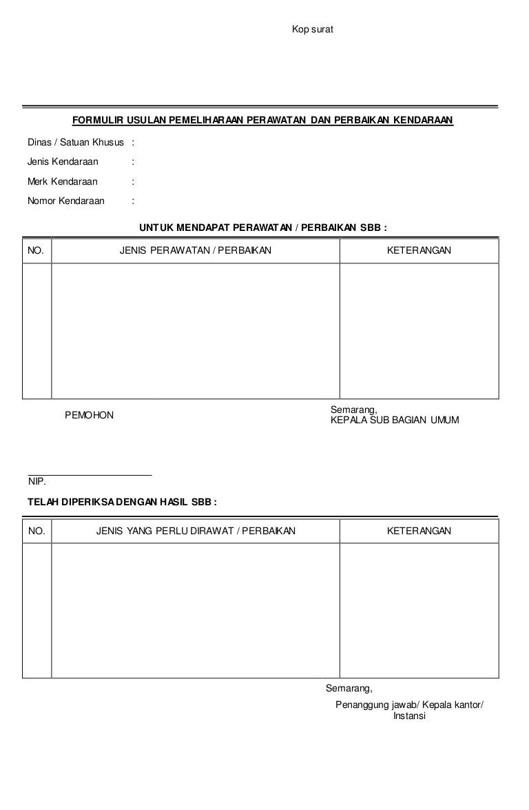 Contoh Form Perawatan Kendaraan Docx
