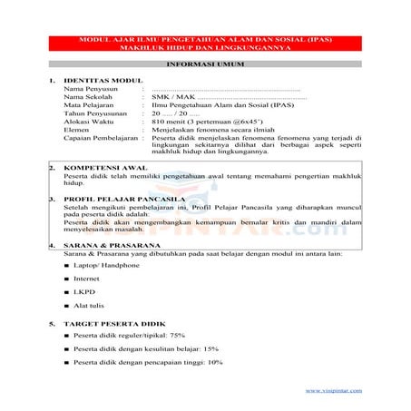 Modul Ajar IPAS SMK Kelas 10 Kurikulum Merdeka