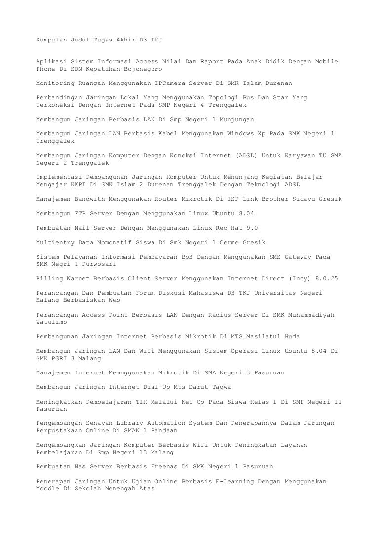 Contoh Judul Tugas Akhir D3 Tkj