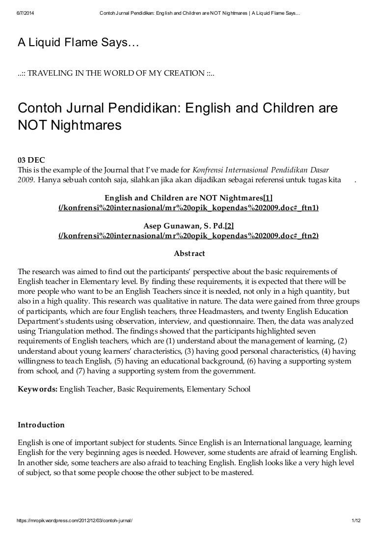 Contoh Jurnal Pendidikan English And Children Are Not Nightmares A