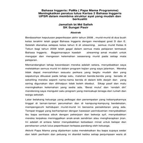 Contoh kajian tindakan  bahasa inggeris sekolah rendah 