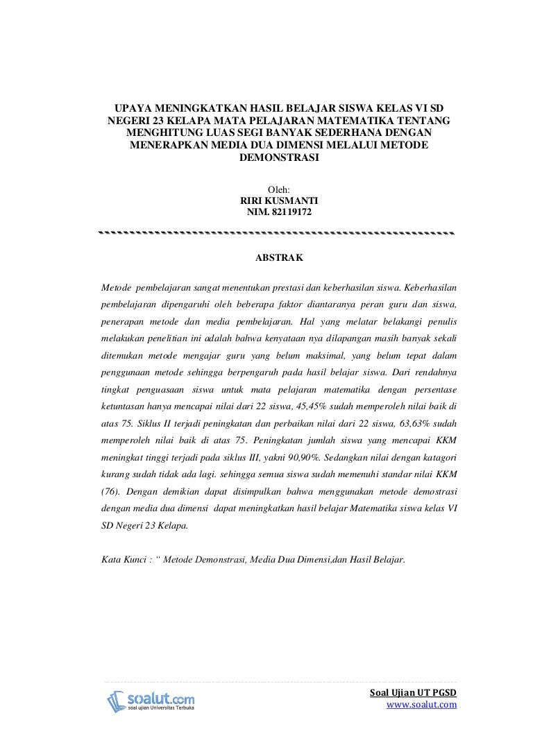 Contoh Karil UT PGSD - Karya Ilmiah Matematika Menghitung Luas Segi B…