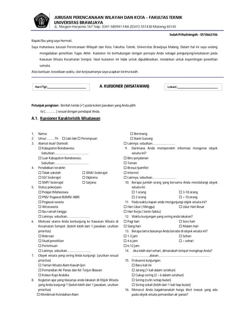 Contoh Format Kuesioner Penelitian Yang Profesional