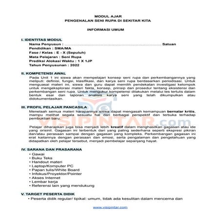 Modul Ajar Seni Rupa SMA Kelas 10 Kurikulum Merdeka