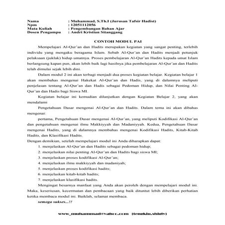 Contoh modul pai, sk,kd,id dan lks