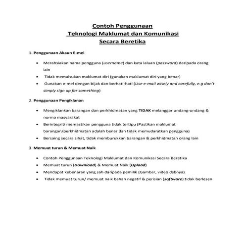Contoh Penggunaan Teknologi Maklumat dan Komunikasi Secara Beretika