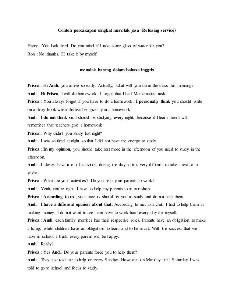 Contoh Percakapan Singkat Menolak Jasa