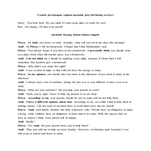 Contoh percakapan singkat menolak jasa