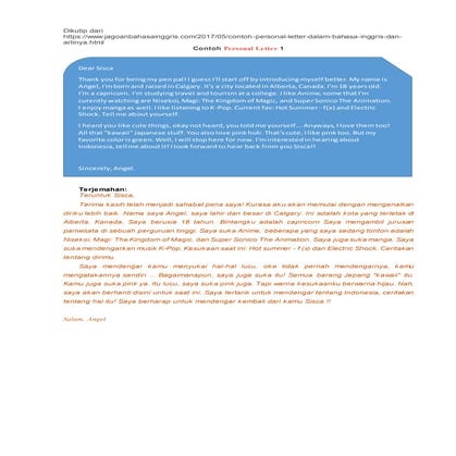 Contoh personal letter | DOCX
