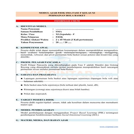 Modul Ajar PJOK SMA Kelas 11 Kurikulum Merdeka