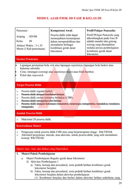 MODUL AJAR PJOK FASE C KELAS 5 KURIKULUM MERDEKA | PDF