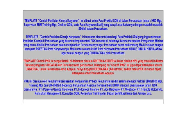 Contoh Penilaian Kinerja Karyawan