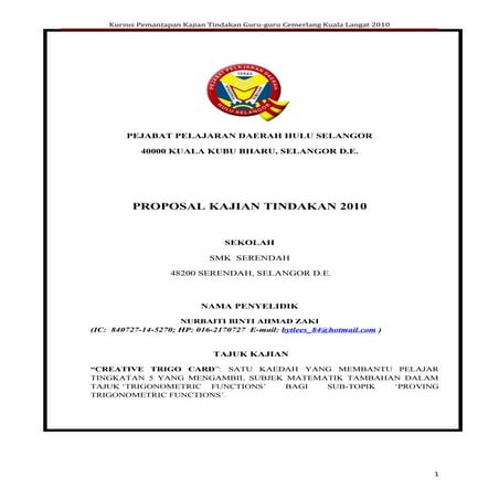 Contoh Proposal Kajian Tindakan