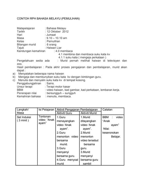 Contoh format rph kssr | PDF