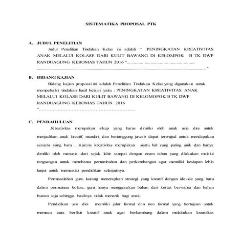 Contoh sistematika proposal ptk ut
