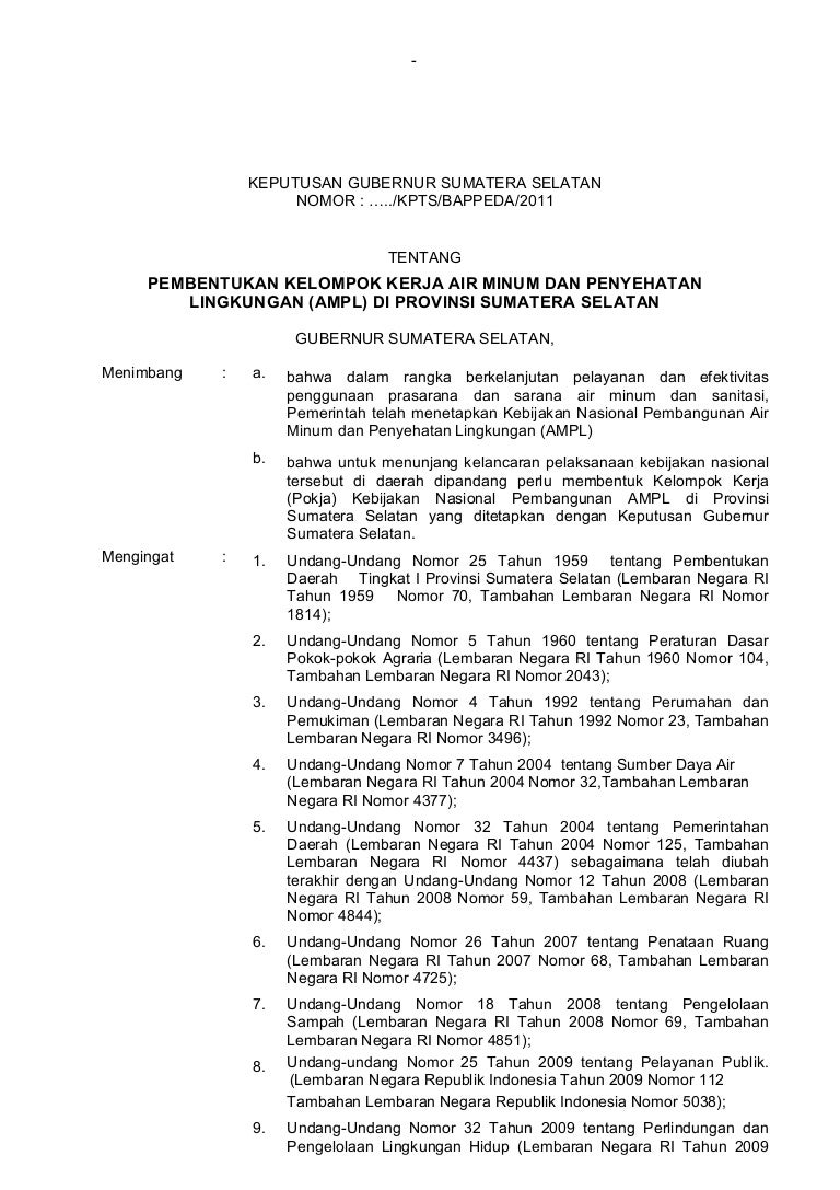 Contoh Sk Gubernur Pembentukan Pokja Ampl Povinsi
